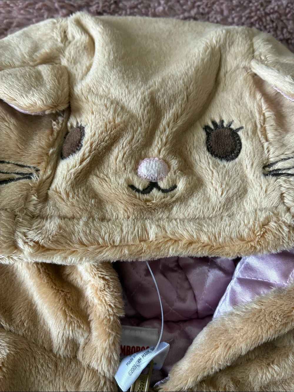 Gymboree Beige Fuzzy Hooded Puffer Jacket with Animal Face